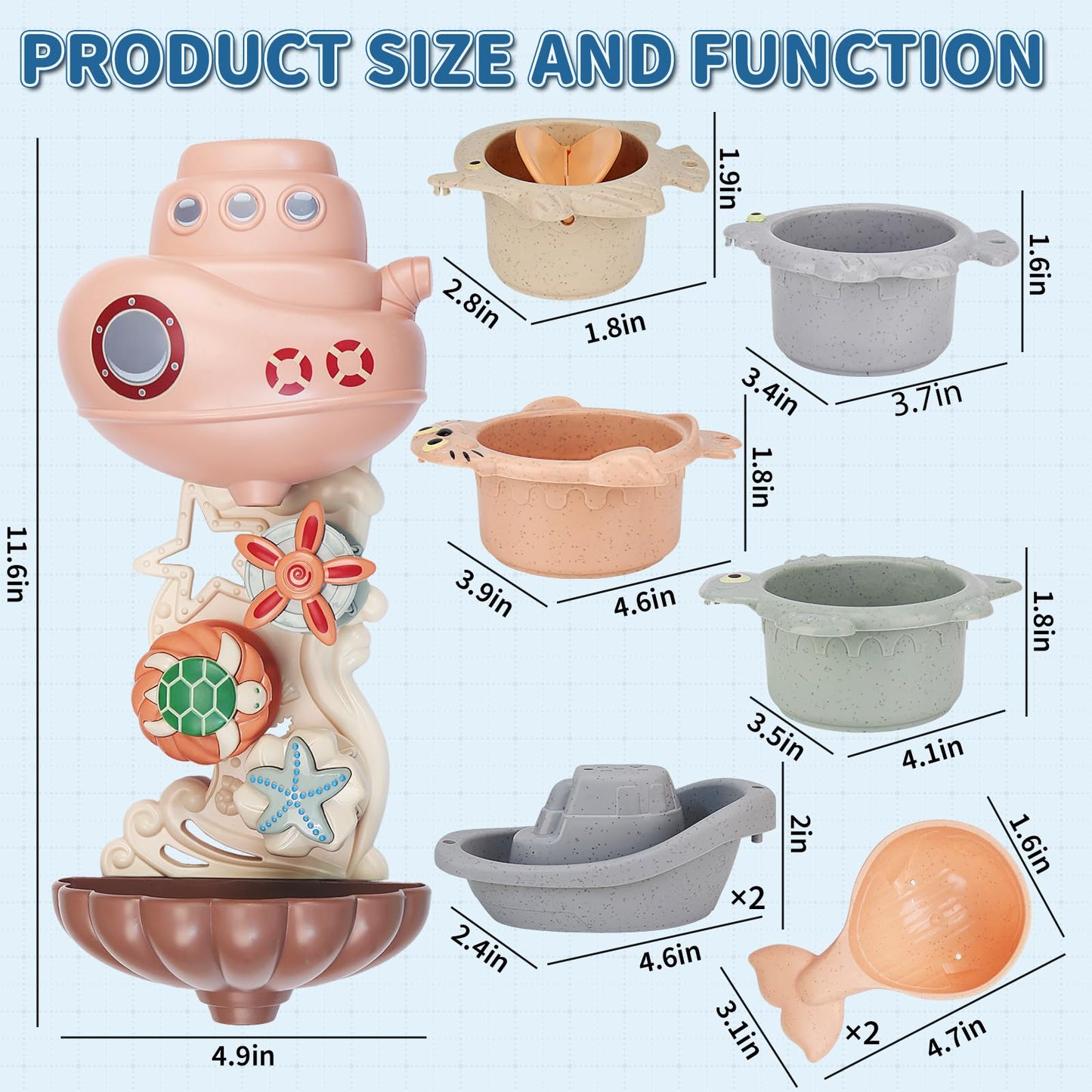 Bath Toys for Kids Ages 1-3 & Toddlers 2-4 - Infant/Baby Set for 6-12M - Bathtub Toys Set for Boys/Girls - Birthday