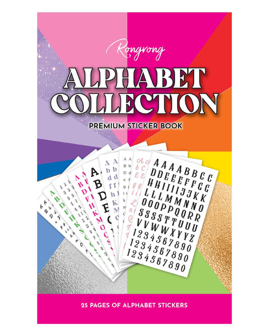 Rongrong Alphabet Collection Sticker Book for Planners, Journals, Scrapbooks – Letters in Multiple Fonts, Sizes & Styles – Perfect for Personalizing Tabs, Labels & Creative Projects - 25 Pages