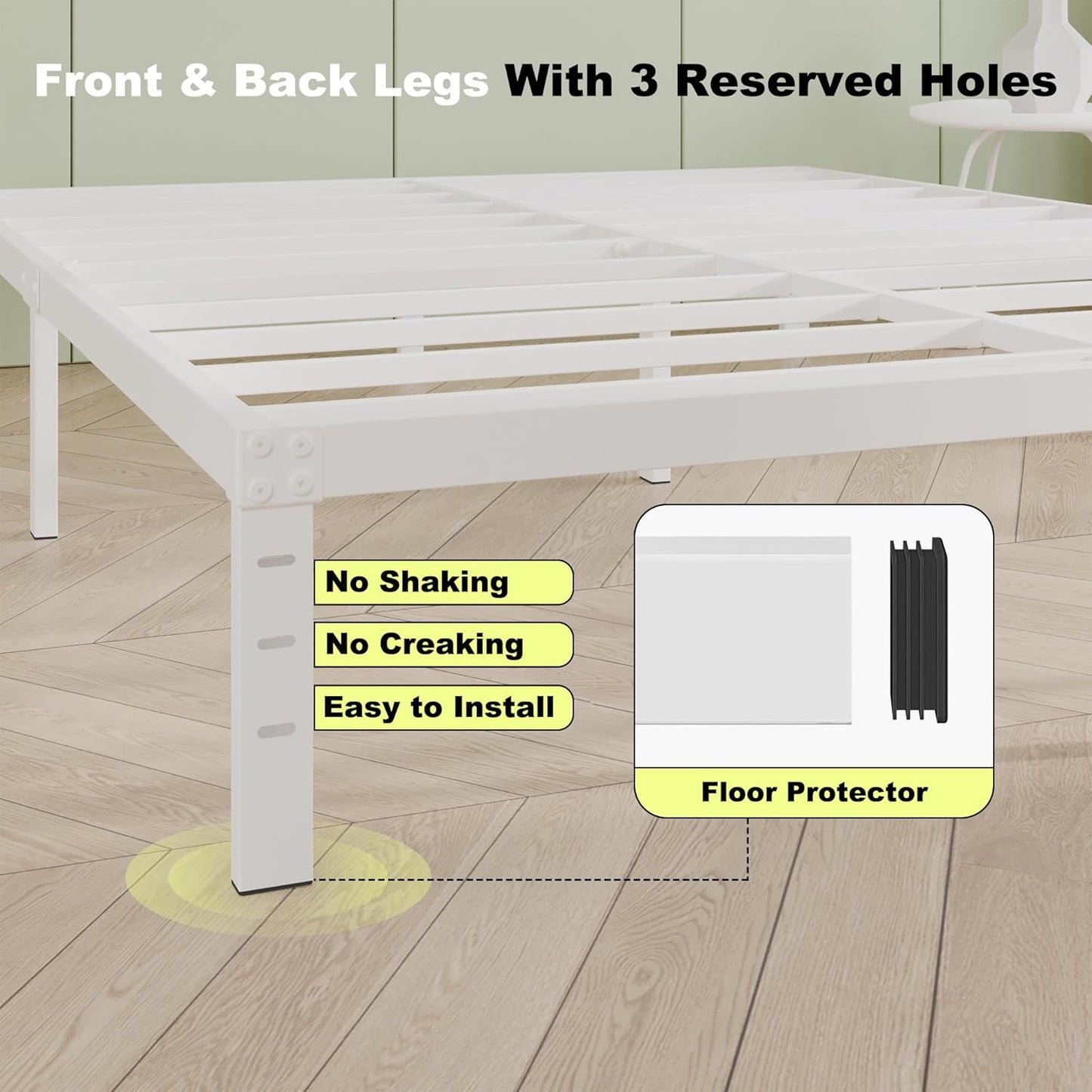 12 Inch White King Size Bed Frame, Heavy Duty King Size Platform Bed Frame, Mattress Foundation, No Box Spring Needed, Easy Assembly, Noise-Free