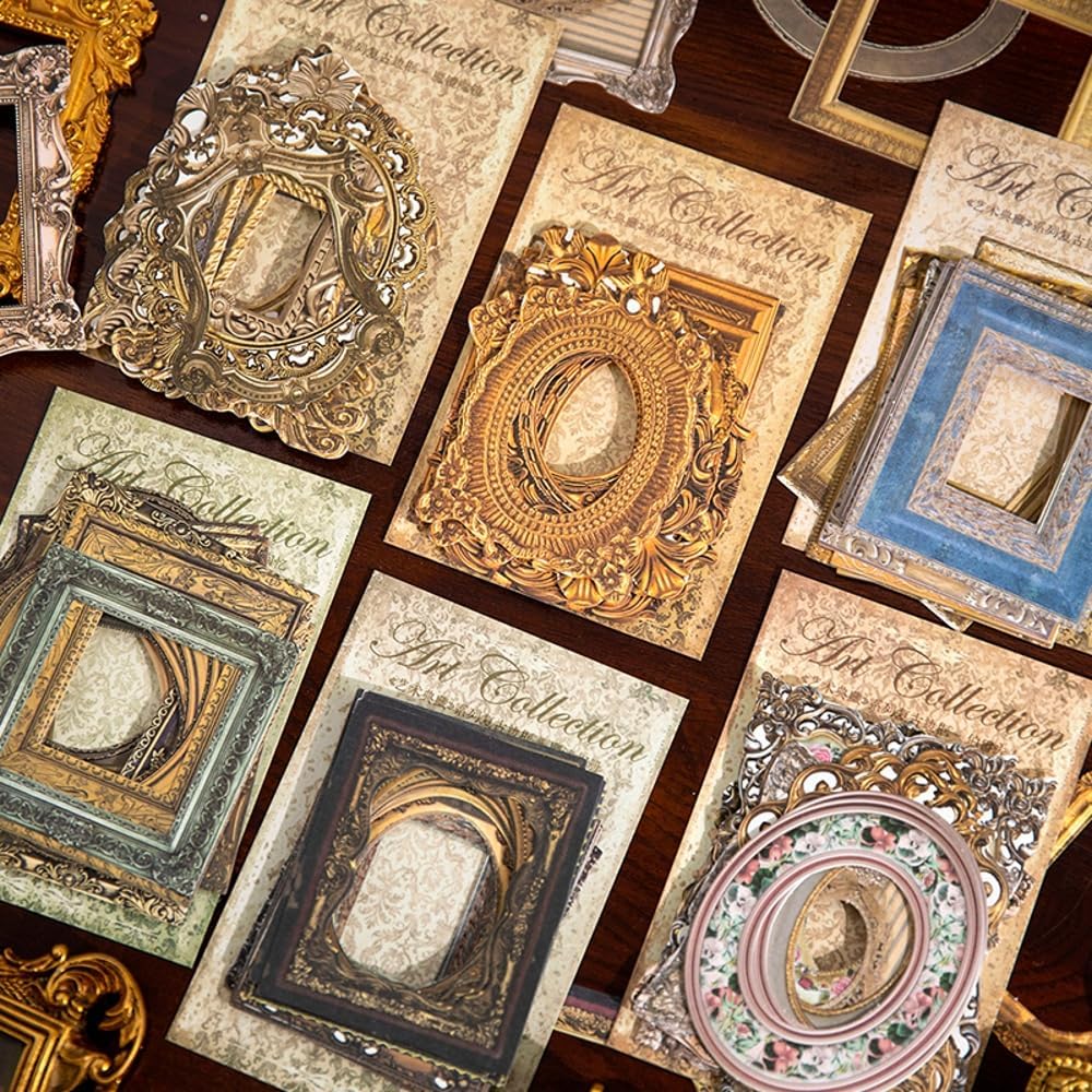 30Pcs Vintage Scrapbook Paper Photo Frame for Scrapbooking Junk Journal Collage Diary Embellishment DIY Photo Album DIY Craft Decoration, 10 Patterns (YSDC1)
