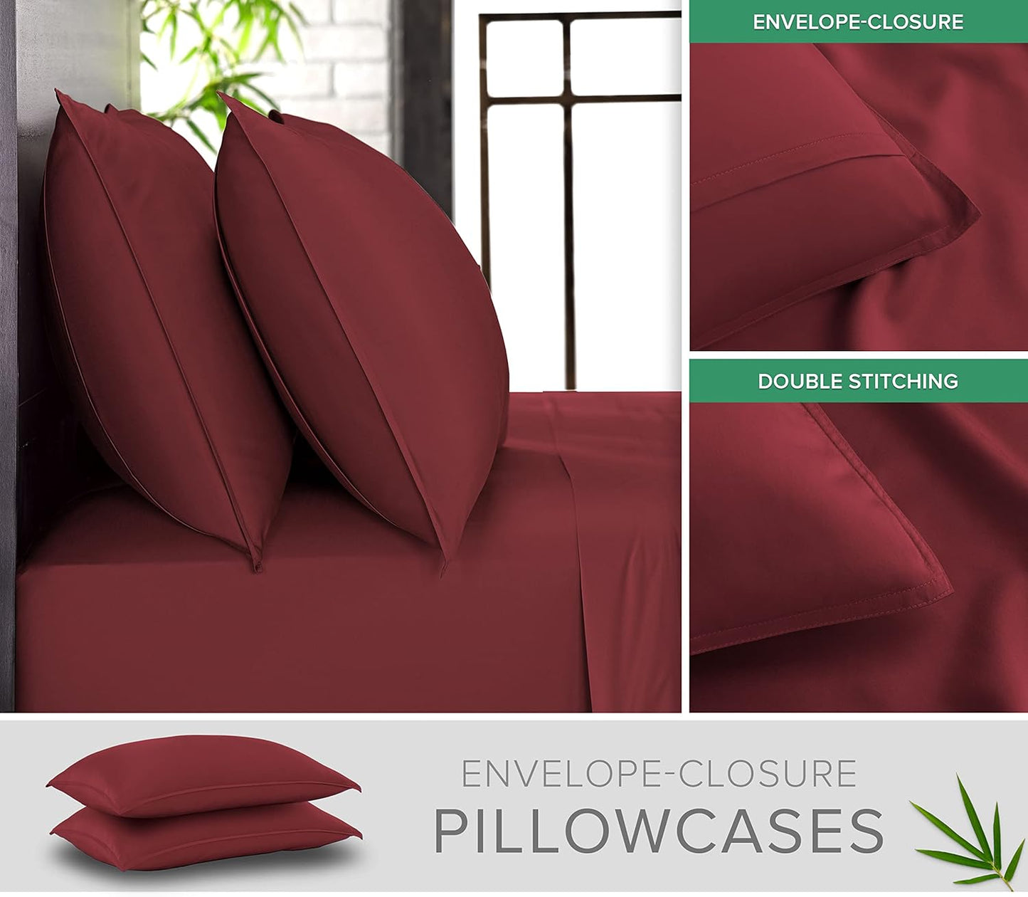 California King Sheets by Pure Bamboo, Genuine 100% Organic Viscose Derived from Bamboo Bed Sheet Set, Soft & Cooling, Double Stitching, Lifetime Quality Promise (California King, Merlot)