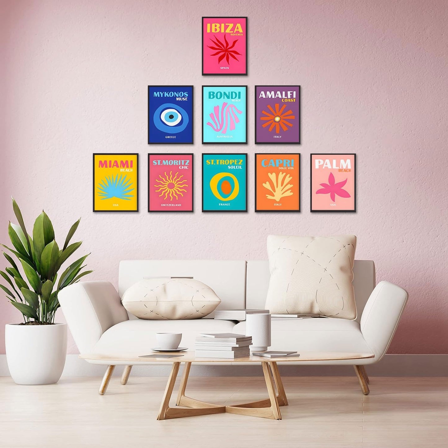 9Pcs Preppy Travel Wall Art Prints Colorful Abstract Aesthetic Room Decor Pictures Trendy Canvas Posters for Teen Girls Bedroom Apartment College Dorm Decoration, Unframed