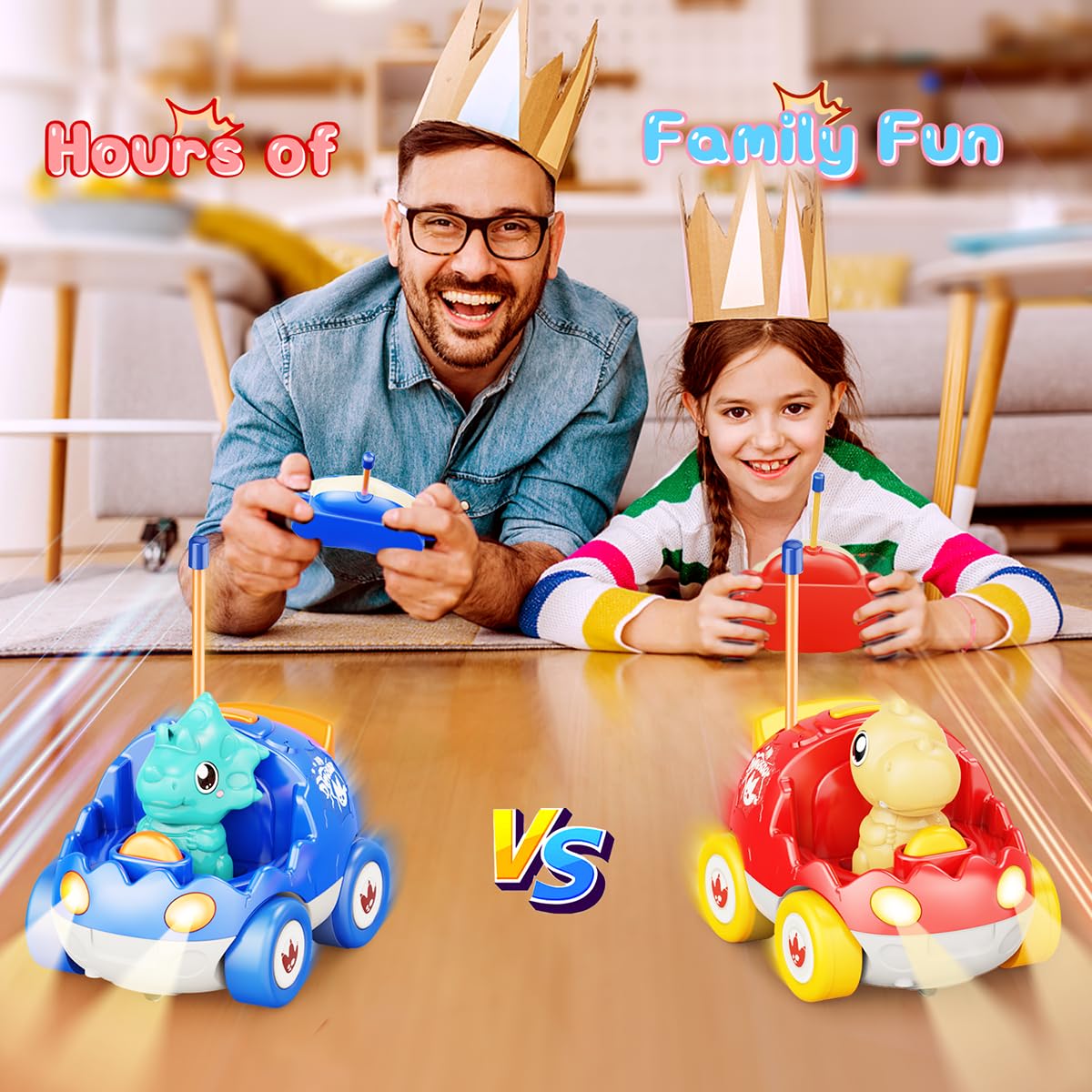 Kidz do 2 Pack Dinosaur Remote Control Cars Toys for Kids 2 3 4 5 Years Old, Easter Present Birthday Gifts for Boys and Girls Ages 2-5, Dino Race Car Toddlers Toys with Music and Light(Red Blue)
