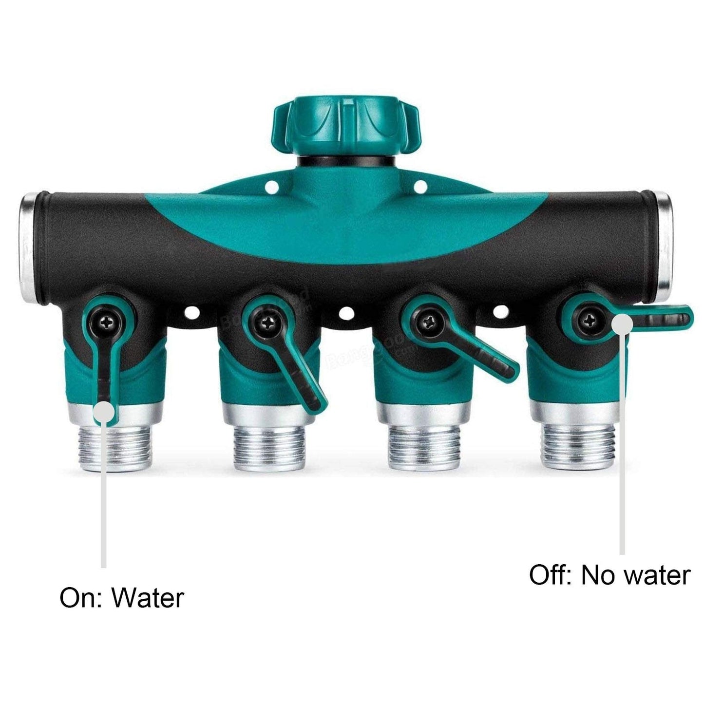 4 Way Garden Hose Splitter, 3/4 Inch Heavy Duty Metal Hose Connector with On Off Valves Water Hose Manifold Hose Spigot Adapter for Drip Irrigation