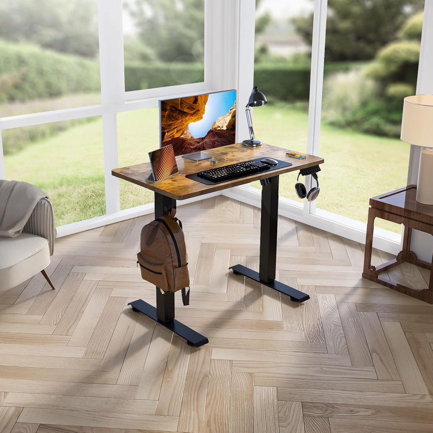 Kingant Standing Desk Height Adjustable Small Electric Stand Up Desks [35 x 20 Inch] - Ergonomic Sit Stand Desk Rising Desks for Home Office Computer Desk Workstation