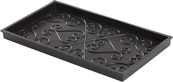 Anji Mountain Heavy Duty Waterproof Rubber Shoe Storage Mat Organizer/Boot Storage Multi Use for Entryway with Coir, Black and Ivory Diamond Insert, Fits 2 Pair (24.5" Wide)