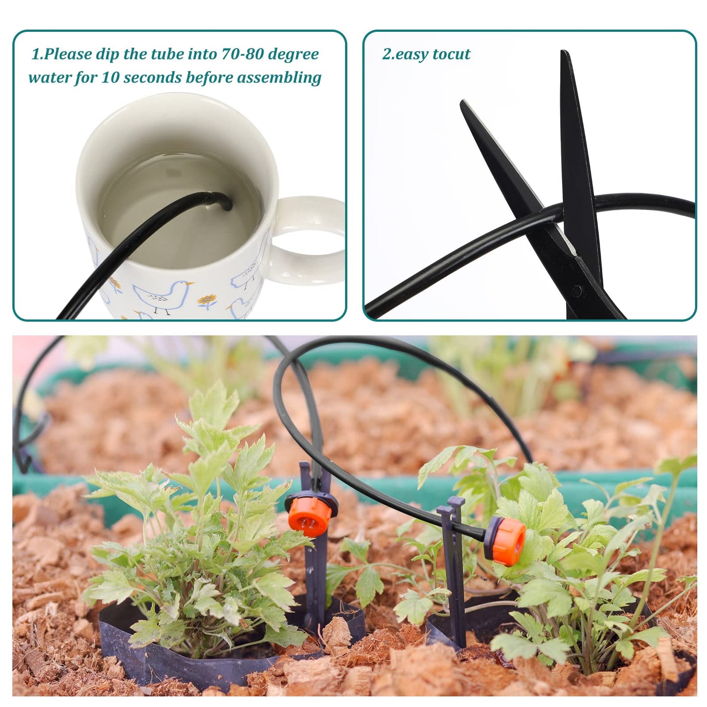656 Feet 1/4 Inch Drip Irrigation Tubing Irrigation Hose Garden Watering Tube Line, Drip Line Watering Automatic Irrigation Equipment Set for Garden Irrigation System Flower Patio Lawn(Black)