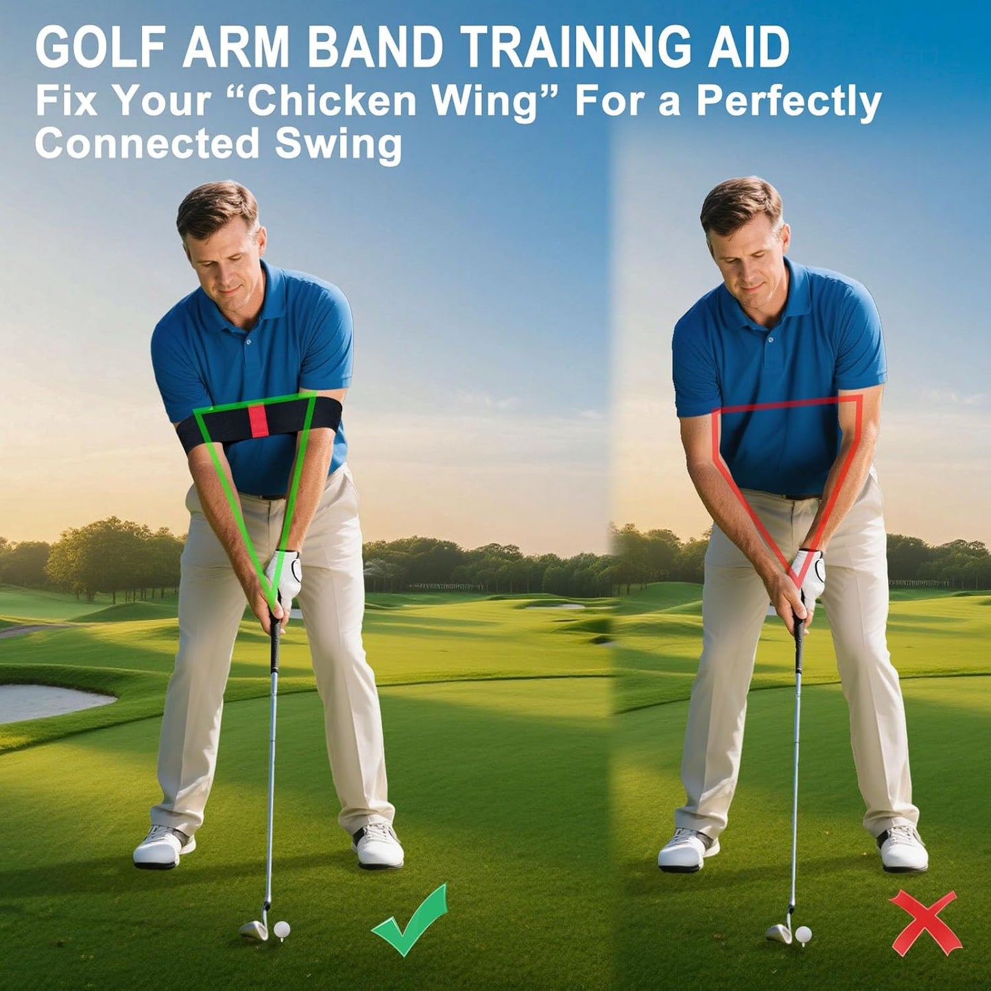Golf Swing Band, Golf Arm Band Training Aid - Adjustable Golf Connection Band for Swing Plane & Muscle Memory, Golf Swing Training Aid for Driving Range and Final Putt Practice