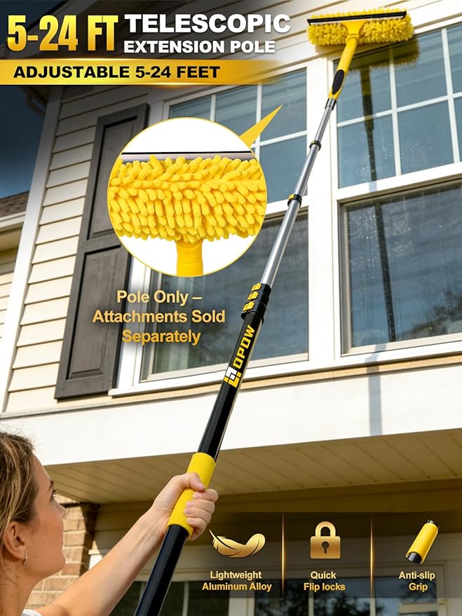5-24 FT Reach Telescopic Extension Pole, Multi-Purpose Aluminum Alloy Telescoping Rod with Flip-Lock Design, Sturdy for Painting Dusting, High House Maintenance, and Window Cleaning