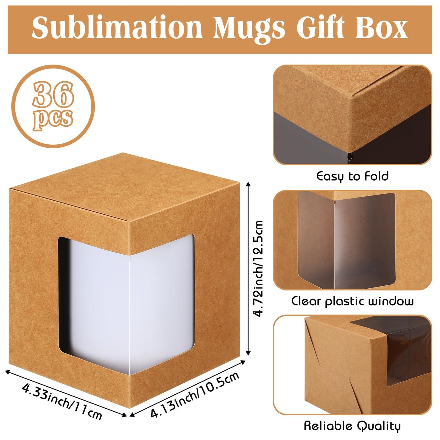 Harloon 36 Pack Mug Boxes for Gifts Coffee Mugs Boxes Gift for Shipping Sublimation Transparent Wine Glass Gift Packaging Box for Blanks 11oz, 12oz, 15oz Wrapping(Brown)