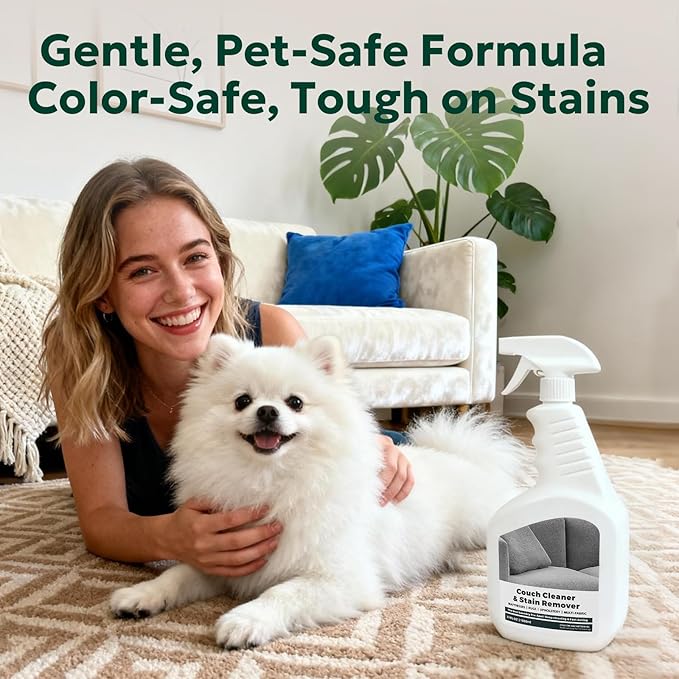 Couch Cleaner & Stain Remover Spray: Strength Multi-Surface Upholstery Cleaner - Pet-Safe Non-Toxic Quick-Drying for Fabric Sofas Carpet Furniture Couches & Car Interiors
