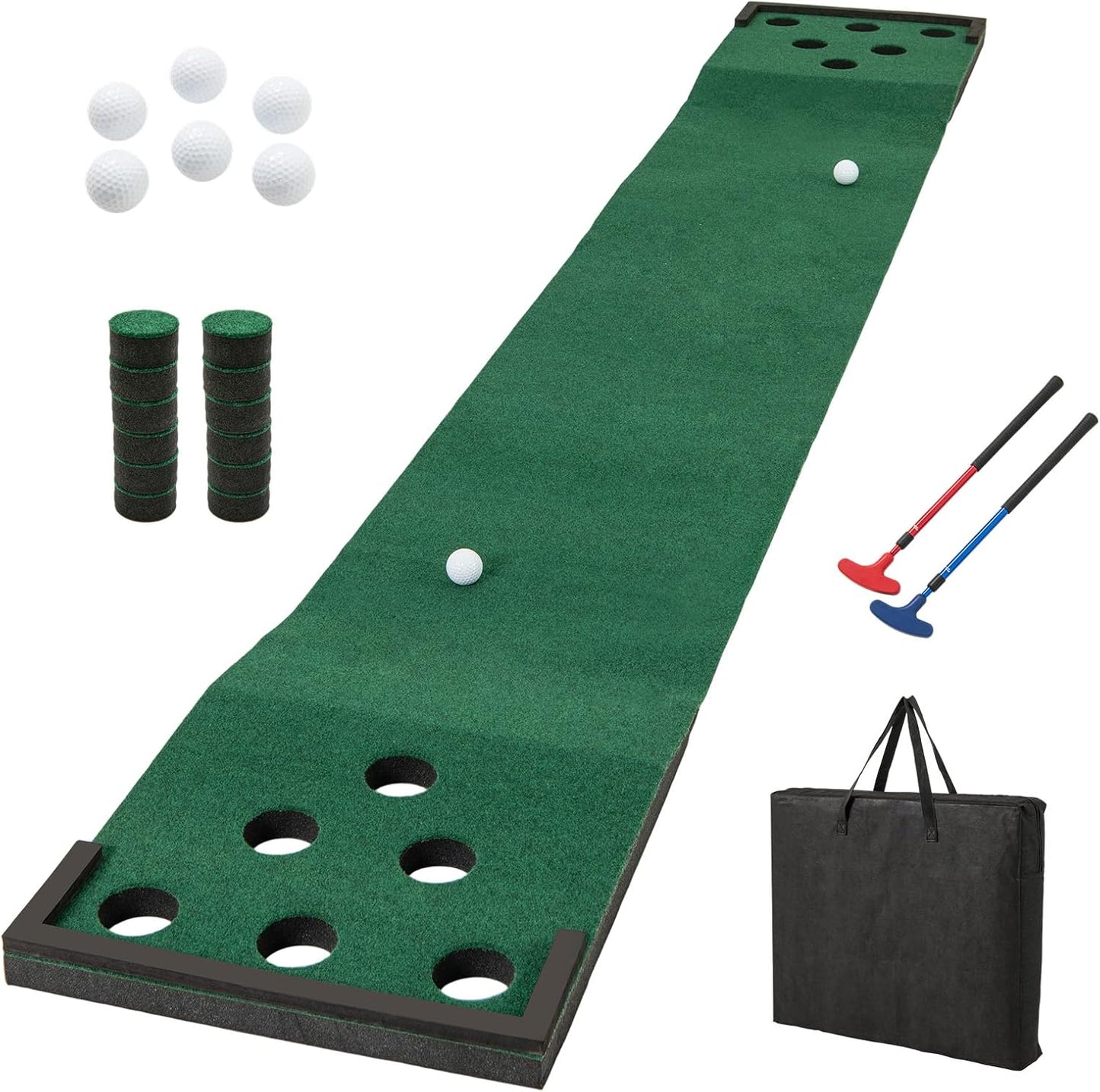Tangkula 11 FT Golf Putting Game Set, Indoor Outdoor Putting Green Mat with 2 Adjustable Putters, 6 Balls & 12 Holes for Party, Backyard, Home & Office, Golf Practice Training Mat