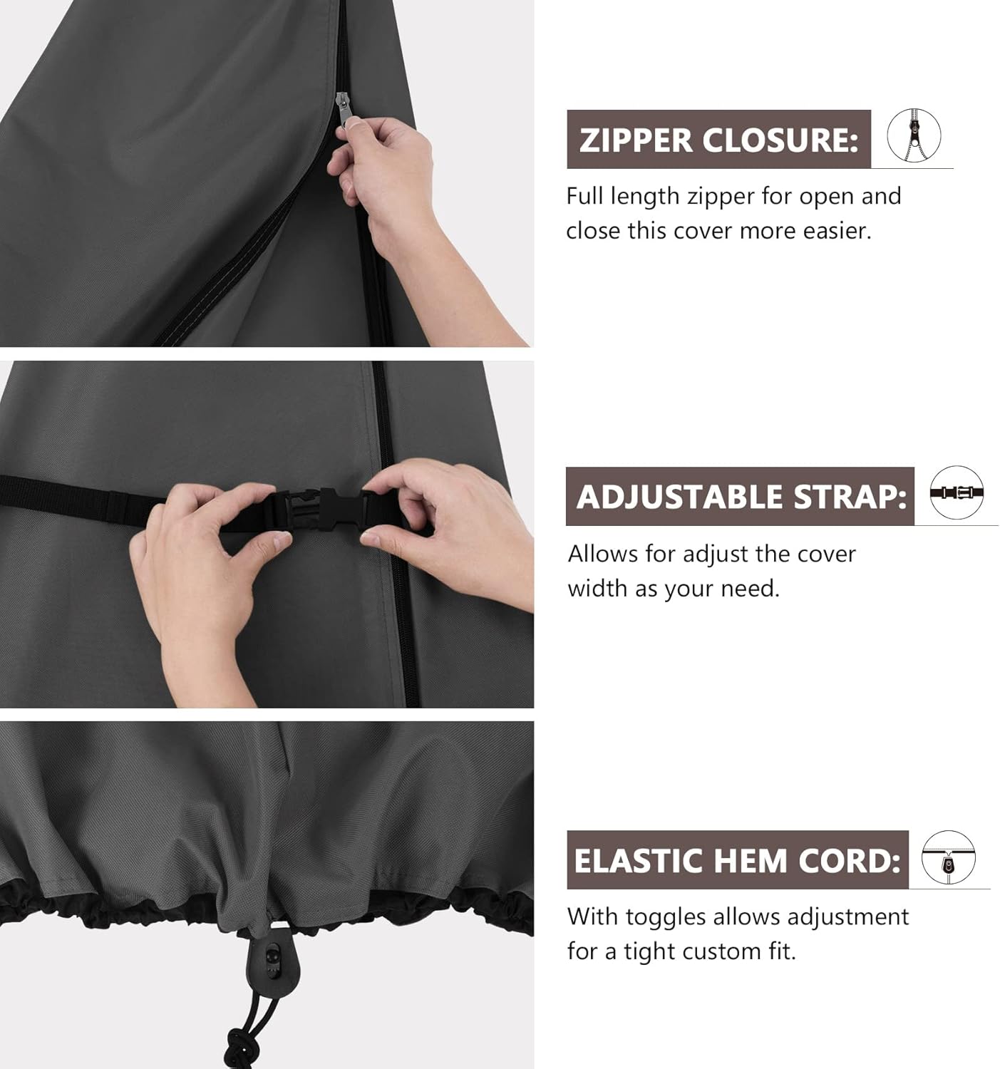 ULTCOVER Patio Parasol 600D Waterproof Outdoor Market Umbrella Cover - Fits Market Umbrella 7-10 Feet, Black