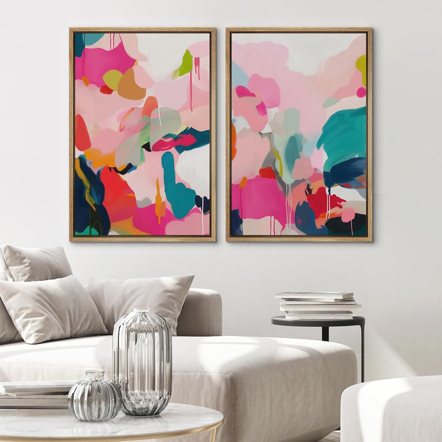 SIGNWIN Framed Canvas Print Wall Art Colorful Abstract Vibrant Pink and Blue Drip Illustrations Modern Art Decorative Contemporary for Living Room, Bedroom, Office - 16"x24"x2 Natural