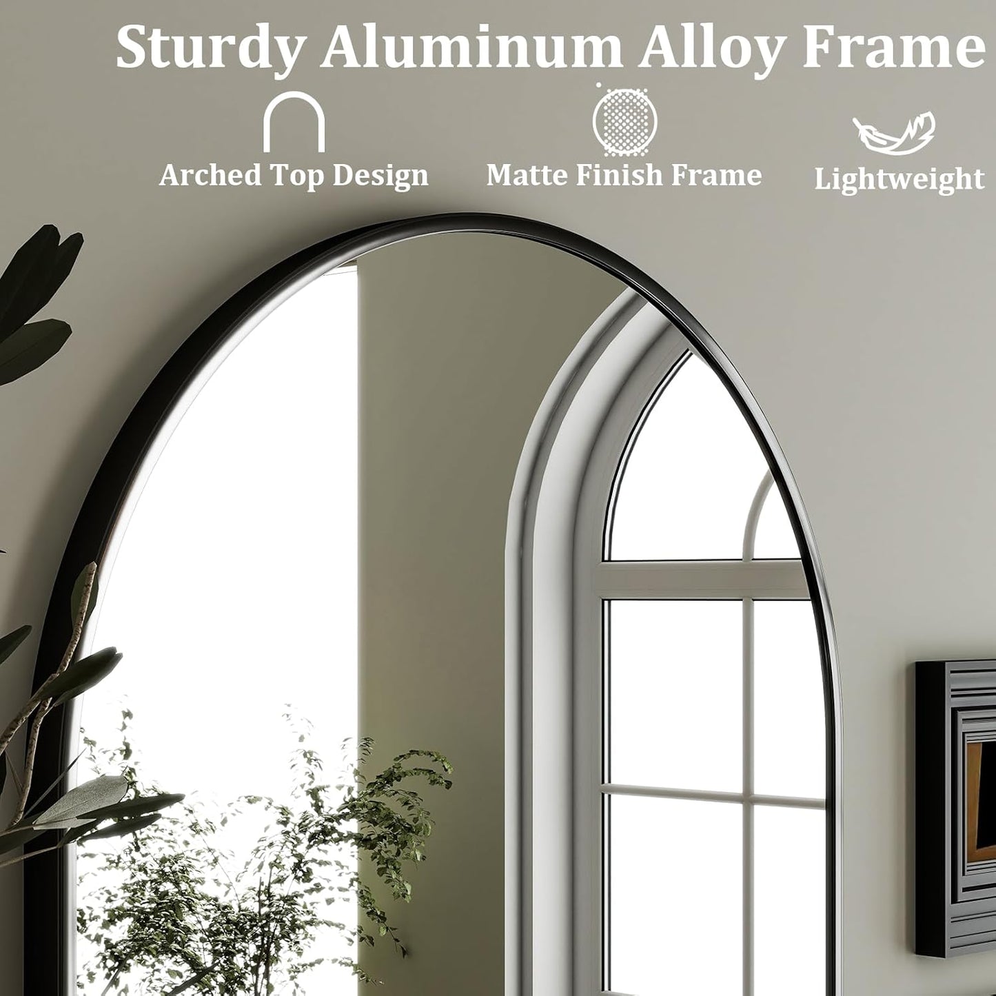 HARRITPURE Arched Wall Mirror 24"x36" – Black Metal Frame Vanity Mirrors for Bedroom, Entryway, Living Room Decor