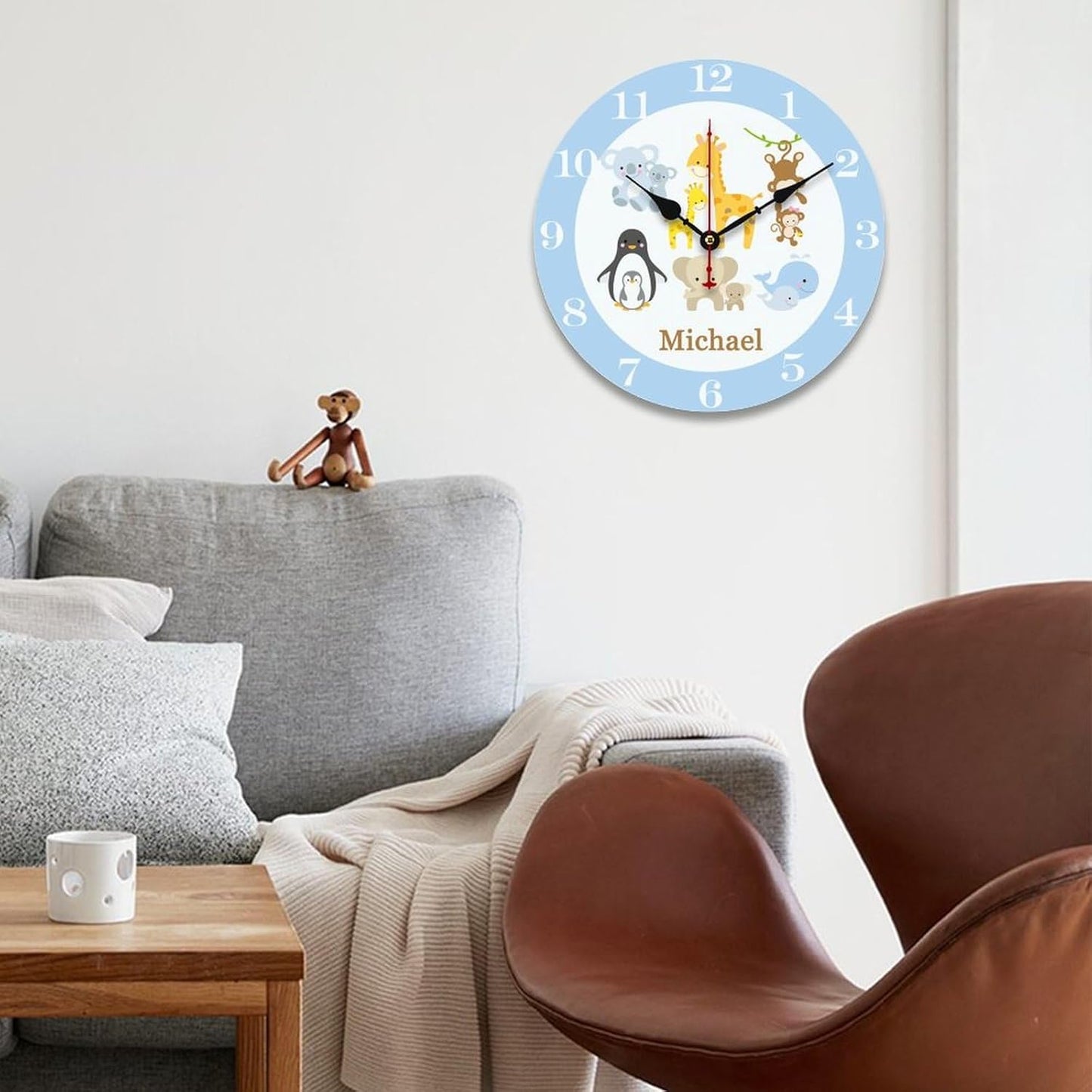 Zoo Animal Wood Wall Clocks Rustic Battery Operated 12 inch Non Ticking Wall Clock for Kids Rooms Boys Girls,Nursery Wall Clock,Custom Kids Clock with Name,Birthday, Style-11, 280ol74h2lrm