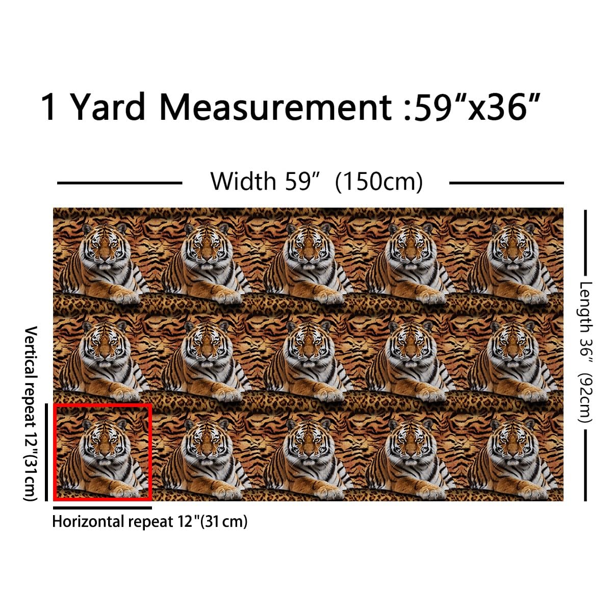 Tiger Print Vivid DIY Fabric for Girls Boys Woman Craft Lovers,Natural Animal Fur Skin Texture by The Yard,Decorative DIY Fabric for Upholstery and Home Accents,1 Yard,Brown Vibrant
