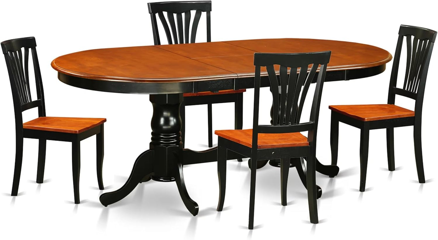 East West Furniture PLAV5-BCH-W 5 Piece Dining Room Furniture Set Includes an Oval Kitchen Table with Butterfly Leaf and 4 Dining Chairs, 42x78 Inch, Black & Cherry