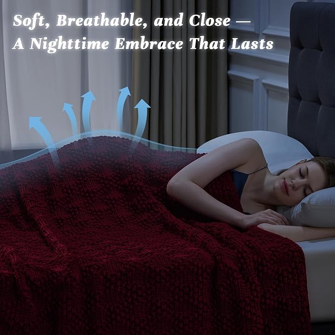 Knitted Weighted Blanket for Adult, Chunky Knit Weighted Throw for Sleep 48"*72" 20lbs, Cooling Breathable Heavy Blanket for Hot Sleepers, Machine Washable Blanket for Room Decor(Red)
