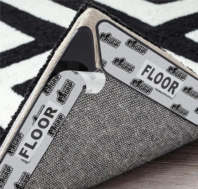 GORILLA GRIP 12 Pc Rug Gripper Pads Keep Area Rugs Corners from Curling, No Damage Reusable Double-Sided Sticky Pads, Holds Down Carpet, Stays in Place on Hardwood Floors, Grips Tile Floor, Home Décor