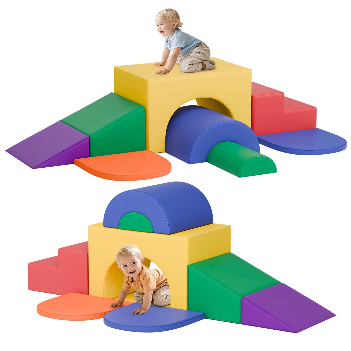 MU ‌Soft Climbing Toys for Toddlers, 7-Piece Baby Soft Foam Climbing Blocks, PU Leather Gym Climb and Crawl Activity Play Set, Indoor Climbing Toys for Kids and Children, Classic
