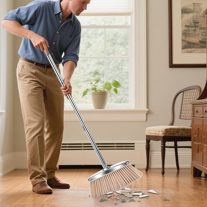 Floor Cleaning Set – Stainless Steel Broom and Long Handle Dustpan, Upright Sweeping Tool, Durable Cleaning Kit | Home, Apartment, Living Room, Bedroom, Office, Garage, Bathroom, Patio, Restaurant