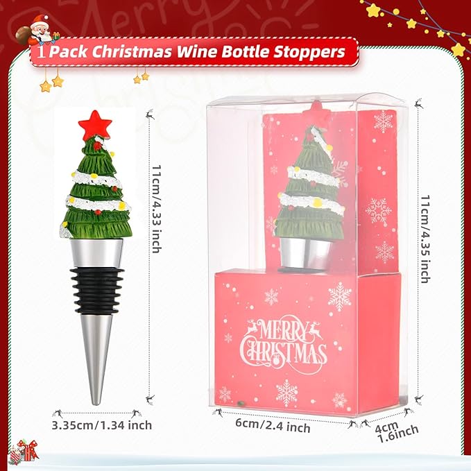1Pack Christmas Tree Wine Bottle Stoppers, Thanksgiving Halloween Easter Holiday Decor - Resin Handmade Decorative Wine Stoppers - Wine Gift for Hostess - Cute Wine and Beverage Corker Bottle Sealers