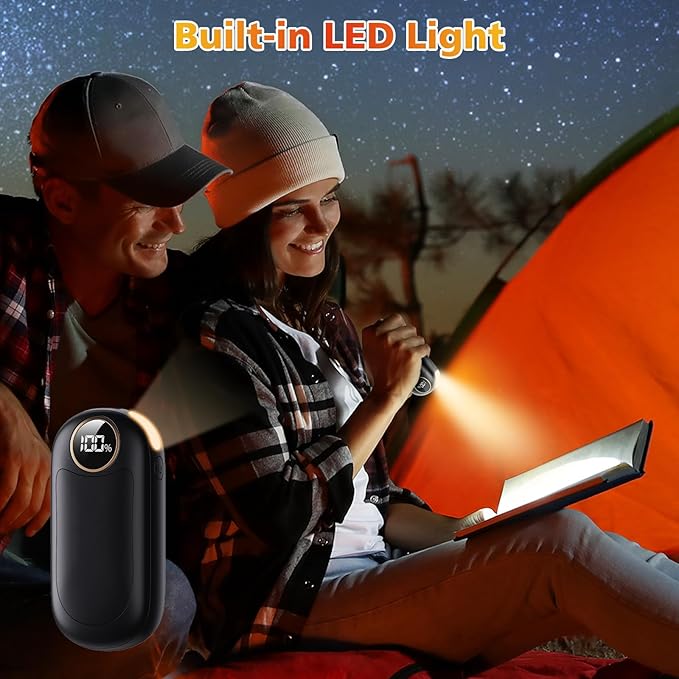 Hand Warmers Rechargeable, Dual-Sided Heating with LED Display, Flashlight, 4 Heating Levels Electric Pocket Heater for Raynauds, Golf, Camping, Hunting, Gifts for Christmas Men Women