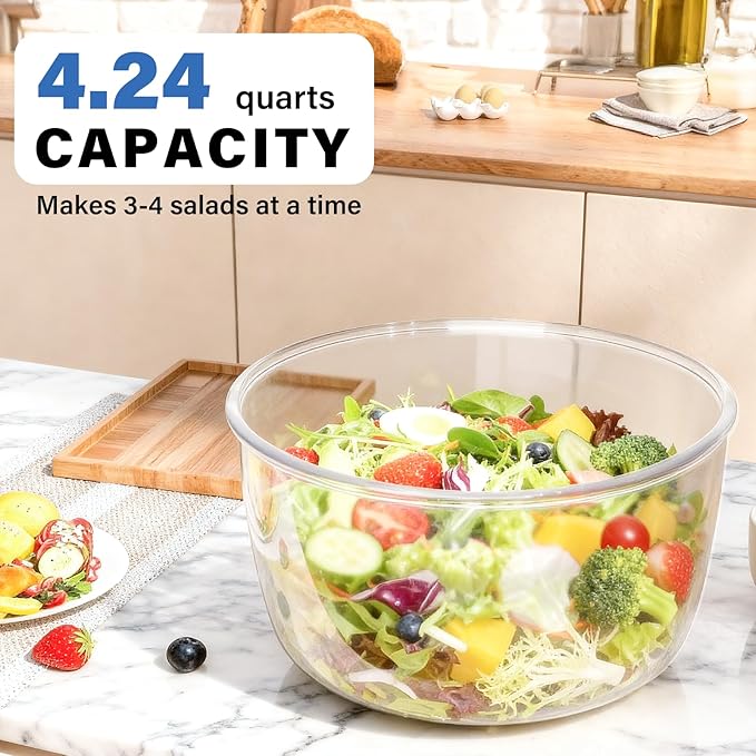 Salad Spinner,4.24Qt,Multi-Use Lettuce Spinner,Vegetable Dryer,Fruit Washer,Non-Slip Base,BPA-Free,Kitchen Gadget,Green
