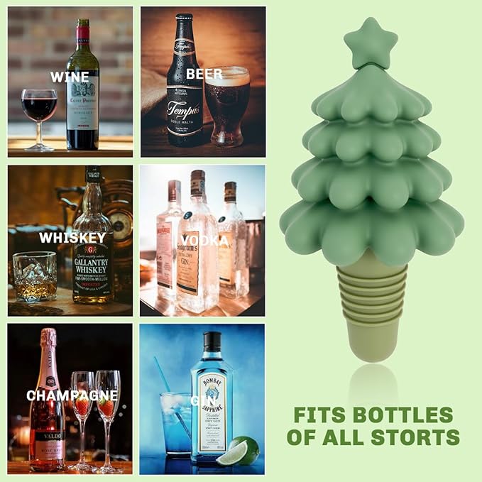 Christmas Tree Silicone Wine Stoppers,Christmas Stocking Stuffers Kitchen Gadgets Gifts for Adults,Funny White Elephant Santa Gag Gifts