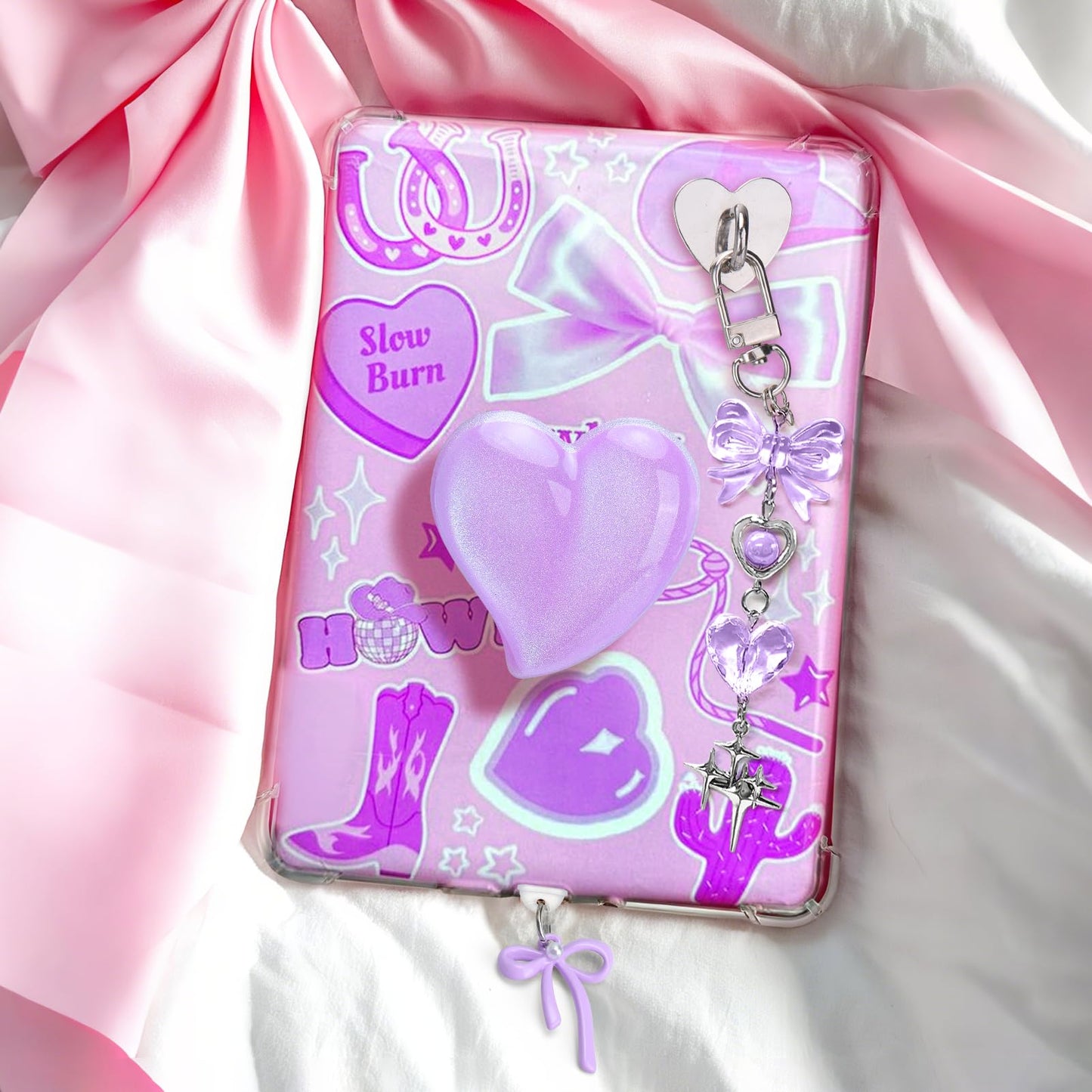 Aiersa Cute Charms Set For Kindle,Including Dust Plug Charm Type C/Usb C,Heart Grip Holder,Bling Keychains With Hook For Kindle