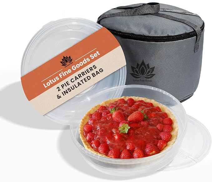 2 Pack Pie Carrier with Lid & Insulated Food Carrying Case Bag - 12" Food Storage Containers for Pies, Cheesecake, Flan, Pizza, Tortilla & More
