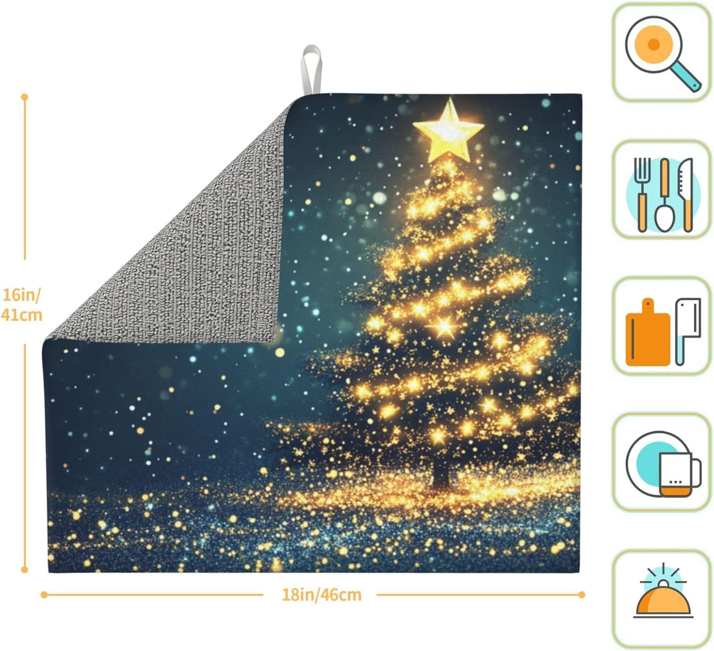 Dish Drying Mat for Kitchen Christmas Tree Star Xmas Counter Absorbent Dishes Drainer Microfiber Small 16x18 Inch