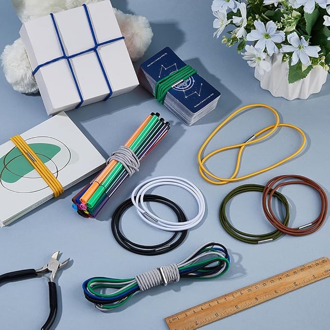 SUPERFINDINGS 16Pcs 8 Colors Elastic Garbage Can Bands PVC Adjustable Large Trash Can Bands Trash Cans Bag Holder Straps Garbage Box Straps for Home and Office, Length:75.4cm/29.7"
