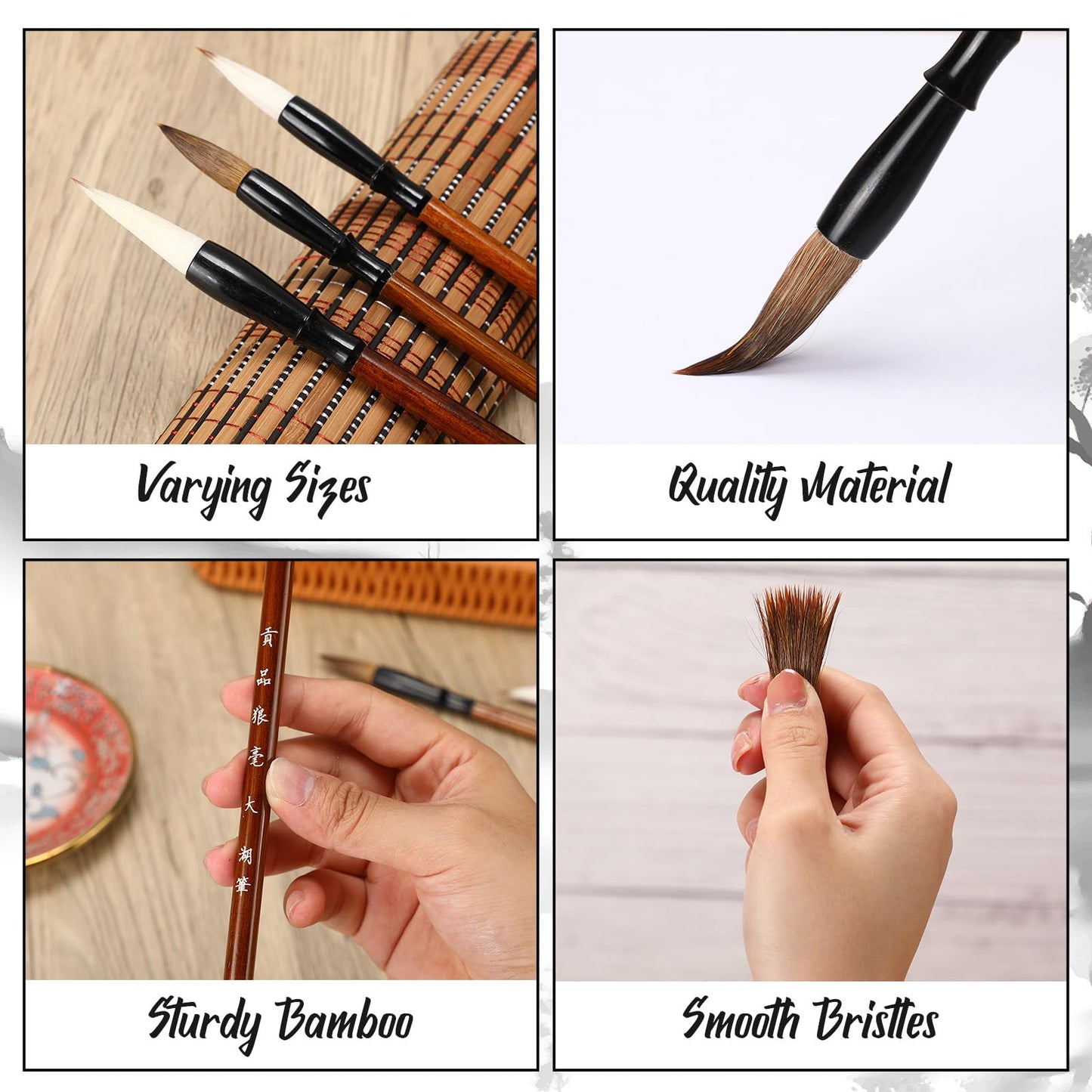 Resurhang 48 Pcs Chinese Calligraphy Brush Set Watercolor Brushes Bulk with Roll up Bamboo Brush Holder Writing Drawing Brushes for Kanji, Japanese Sumi, Drawing, Writing, Painting, Art Supplies