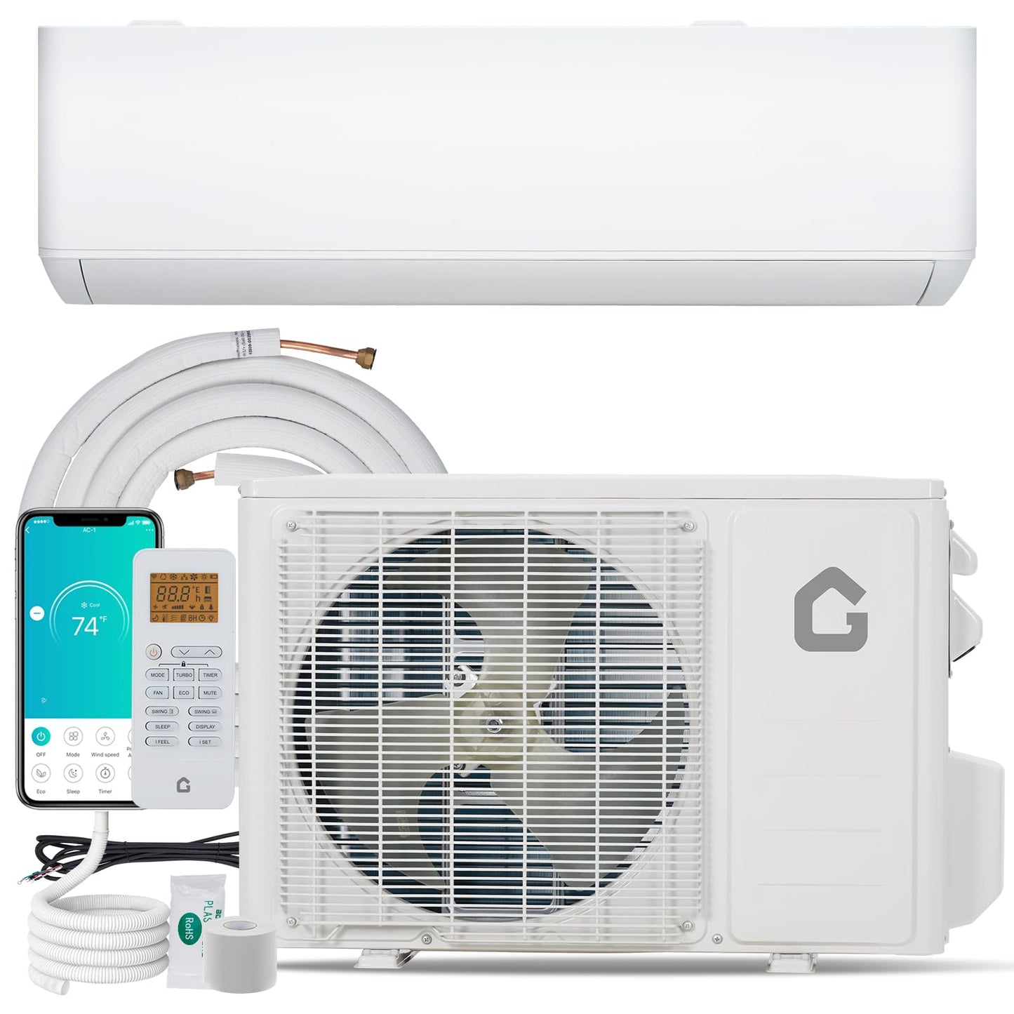 GarveeHome 9000BTU Mini Split Air Conditioner& Heater, 24 SEER2 115V Wall-Mounted Ductless AC Unit Cools Rooms Up to 450 Sq. Ft,