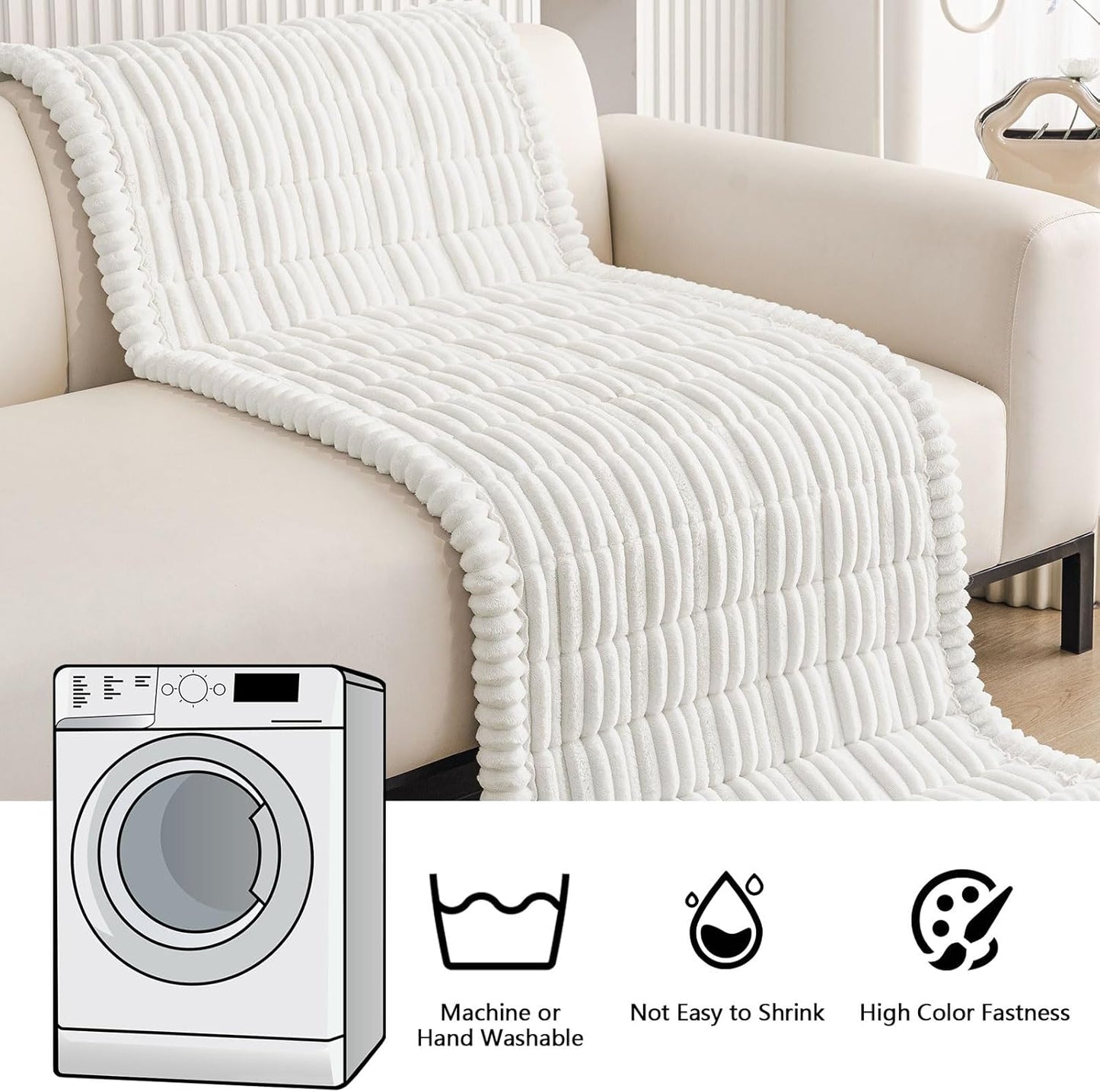 Smiry Couch Cover for Dogs Washable, Non Slip Fuzzy Pet Couch Covers for 3 Cushion Sofa Pet Friendly, Thick Soft Sofa Slipcovers Cushion Protector (White, 27.6" x 82.7")