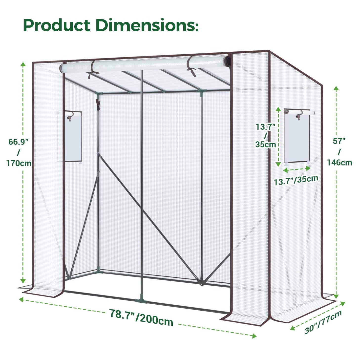 Ohuhu Tomato Greenhouse for Outdoors: Portable Lean to Green House Heavy Duty with Roll-Up Zippered Door, Tall Plastic Greenhouses for Outside Plants Growing Shed Tent for Backyard, 6.6x2.5x5.6 FT