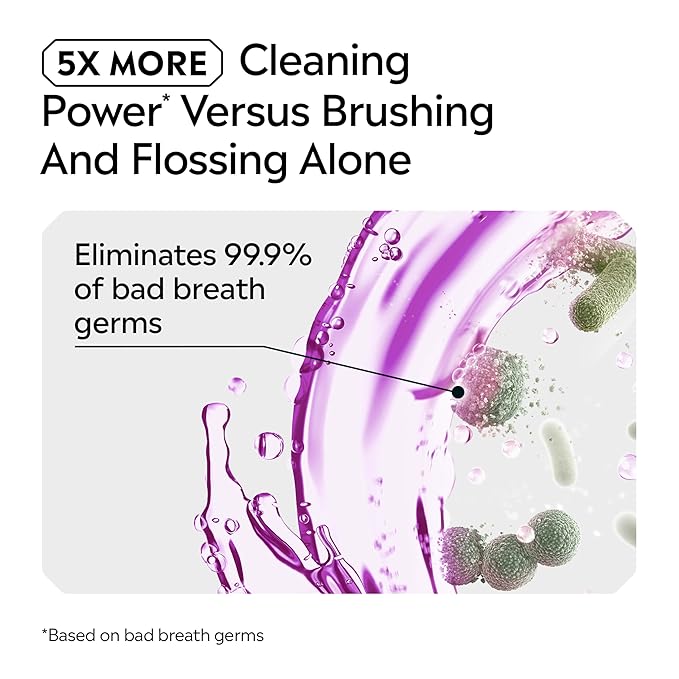 Listerine Total Care Alcohol-Free Anticavity Fluoride Mouthwash, 6 Benefit Oral Rinse to Help Kill 99.9% of Germs That Cause Bad Breath, Strengthen Enamel, Fresh Mint Flavor, 1 L