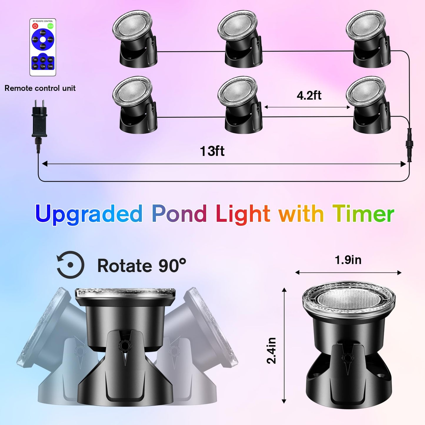 POPOSOAP 6-Head RGB Underwater Pond Lights, IP68 Waterproof LED Lights with Remote Control, Timer & Memory Function Fountain Lights for Pond Fountain Waterfall Aquarium Pool Outdoor Decoration