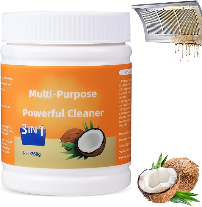 Multi-Purpose Powerful Cleaner for Kitchen, Heavy Kitchen Duty Degreaser, 3 In 1 Stainless Coconut Oil Cleaning Paste, All-Purpose Cleaner Removes Stains on Microwave,Oven & Stove Top