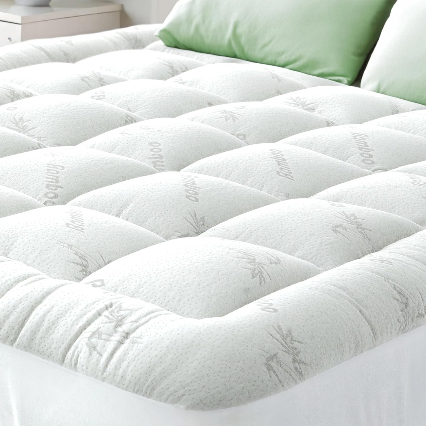 Ultra Soft Full XL Size Mattress Topper - Viscose Made from Bamboo Pillow Top Mattress Pad for Back Pain Relief - Naturally Cooling for Hot Sleepers, White