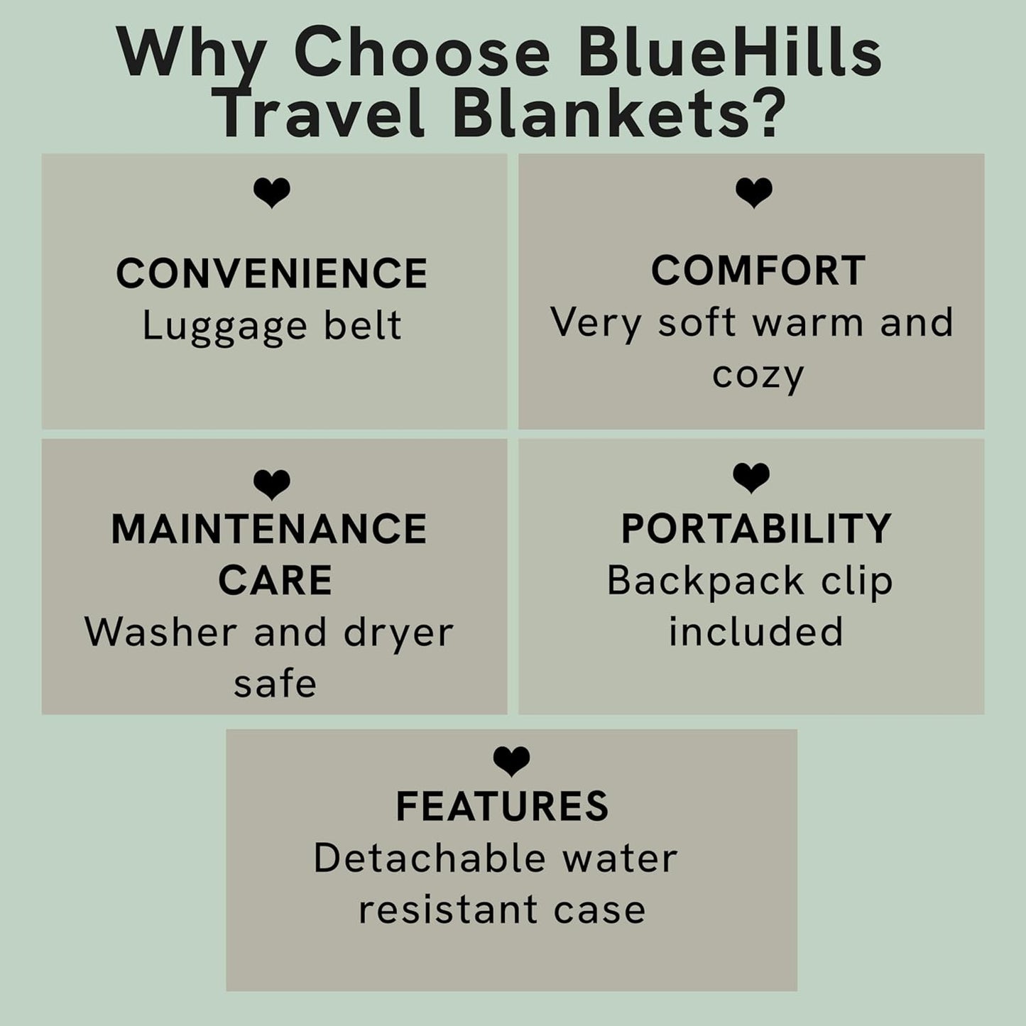 BlueHills Ultra Compact Travel Blanket Pillow in Portable Bag Case with Hand Luggage Belt & Backpack Clip Premium Cozy Soft Compact Pack Large Blanket for Airplane Flight Layover Black C003