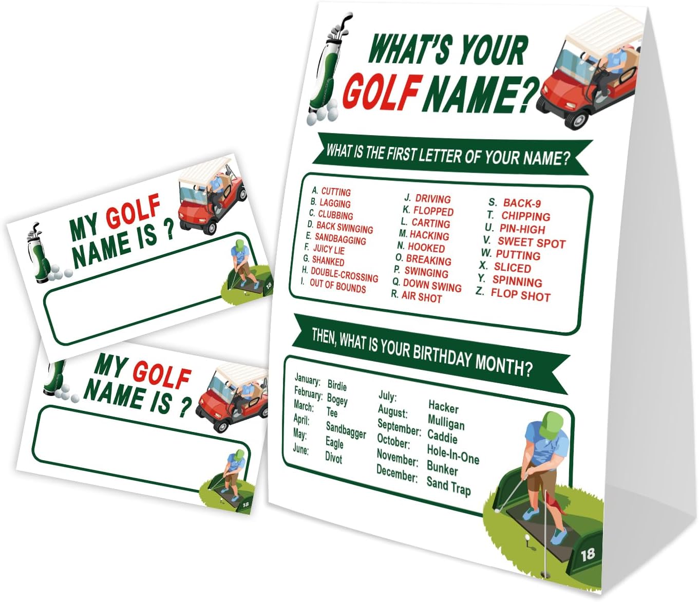 What's Your Golf Name for Baby Shower Game, Birthday Party Decoration, Pack 1 Sign and 30 Name Stickers, Baby Shower Games, Gender Neutral Party Supplies(mzg18)