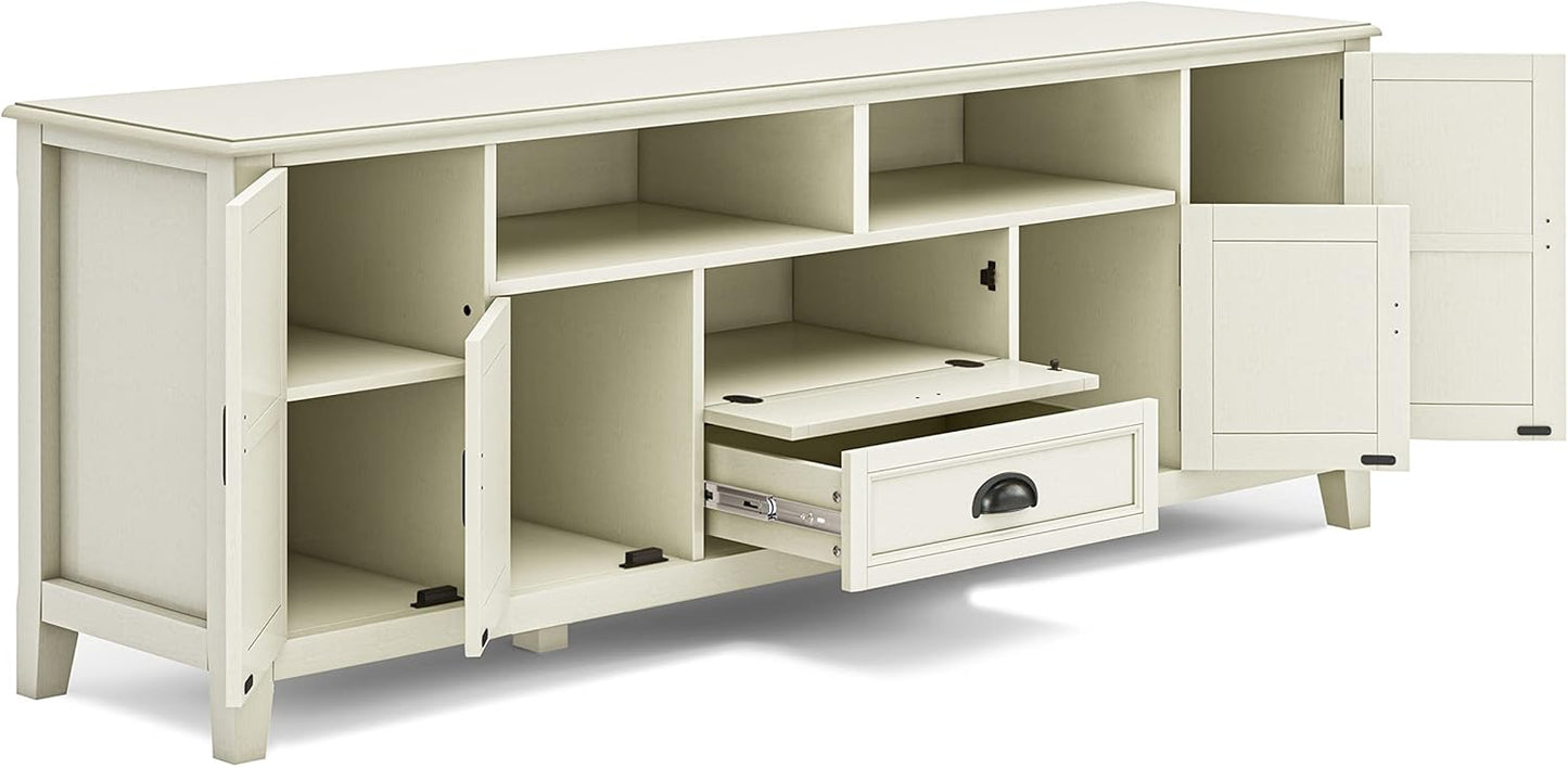 SIMPLIHOME Burlington SOLID WOOD 72 Inch Wide Transitional TV Media Stand in Antique White for TVs up to 80 Inches, For the Living Room and Entertainment Center