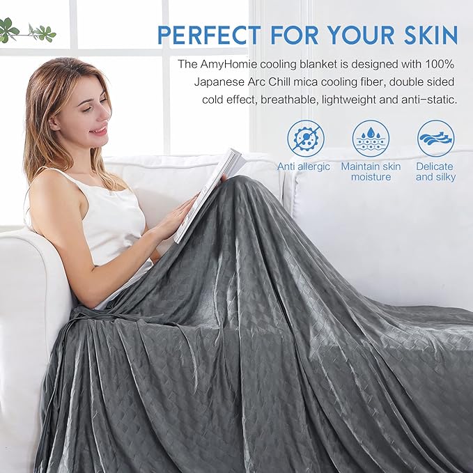 AmyHomie Cooling Summer Blanket with Double Sided Cold Effect, Breathable, Lightweight, Arc-Chill Q-Max>0.5 Cool Fiber, for Hot Sleepers