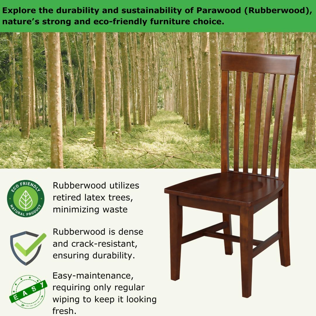 IC International Concepts, Set of Two Tall Mission Dining Chairs, Espresso, 225lbs wt capacity, Solid Real Wood, Sturdy Parawood, Espresso