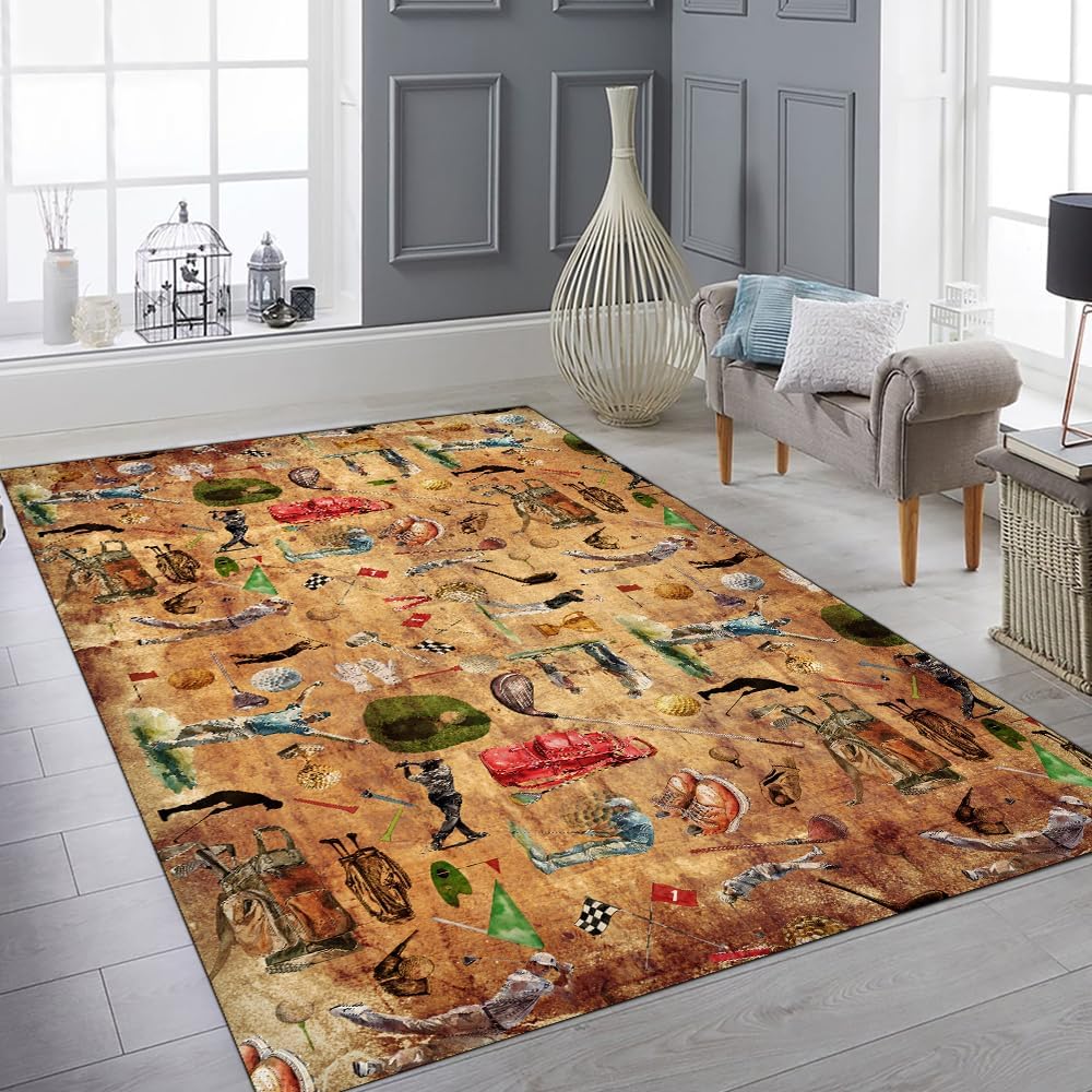 Custom Golf Area Rug, Golf Rugs for Living Room, Non Slip Area Mat Rugs for Office Living Room Indoor, Golf Carpet Floor Mat Indoor for Boys Golf Home Decor (Golf Equipment)