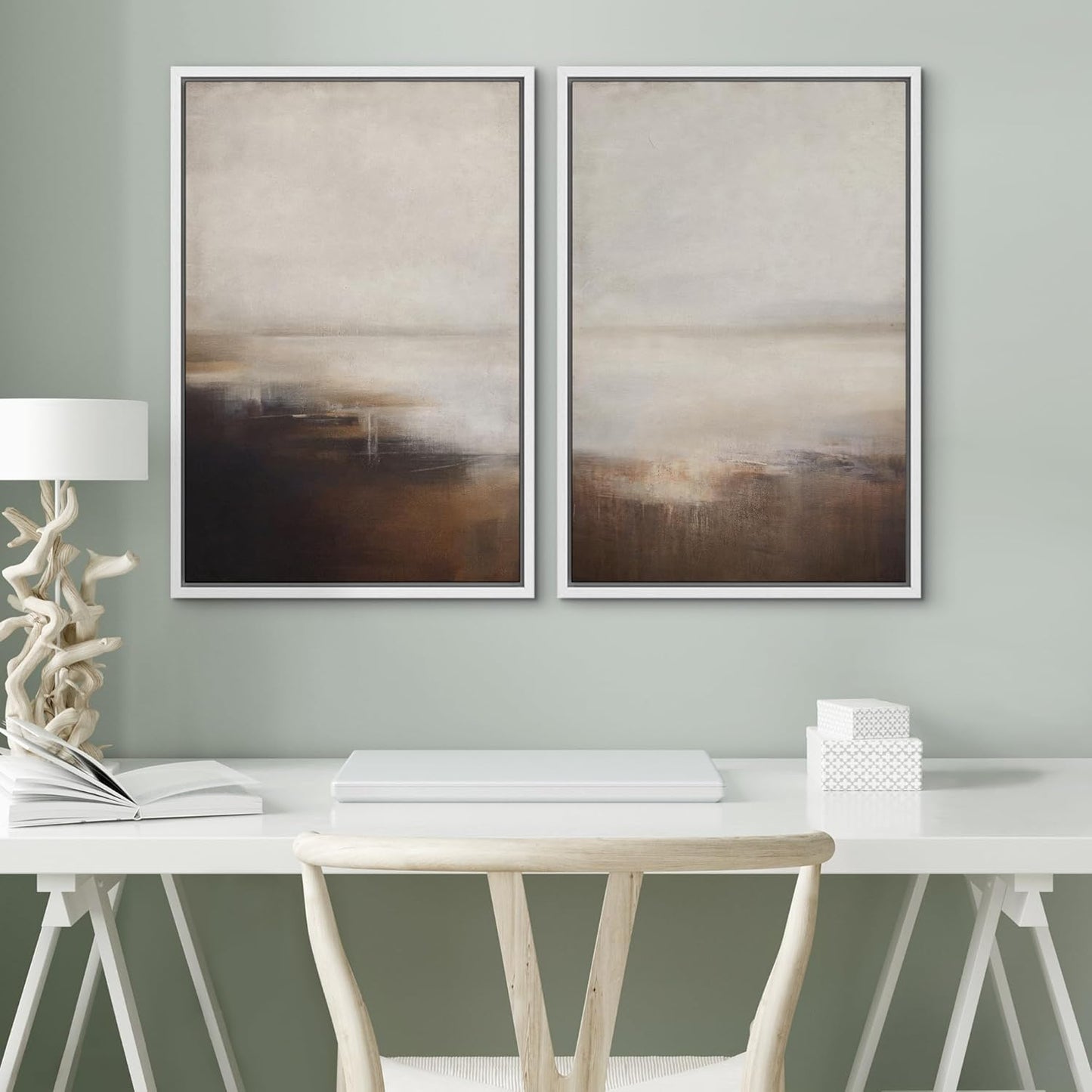 SIGNWIN Framed Canvas Print Wall Art Neutral Landscape Subtle Brown and Gray Tones Illustrations Modern Art Decorative Contemporary for Living Room, Bedroom, Office - 24"x36"x2 White
