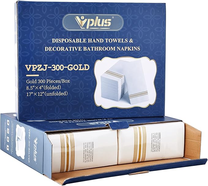 Vplus 300 PACK Guest Towels Disposable Bathroom, Decorative Bathroom Napkins Cloth Feel, Soft, and Absorbent Disposable Paper Hand Towel for Dinners, Kitchen, Parties, Weddings, Christmas Party